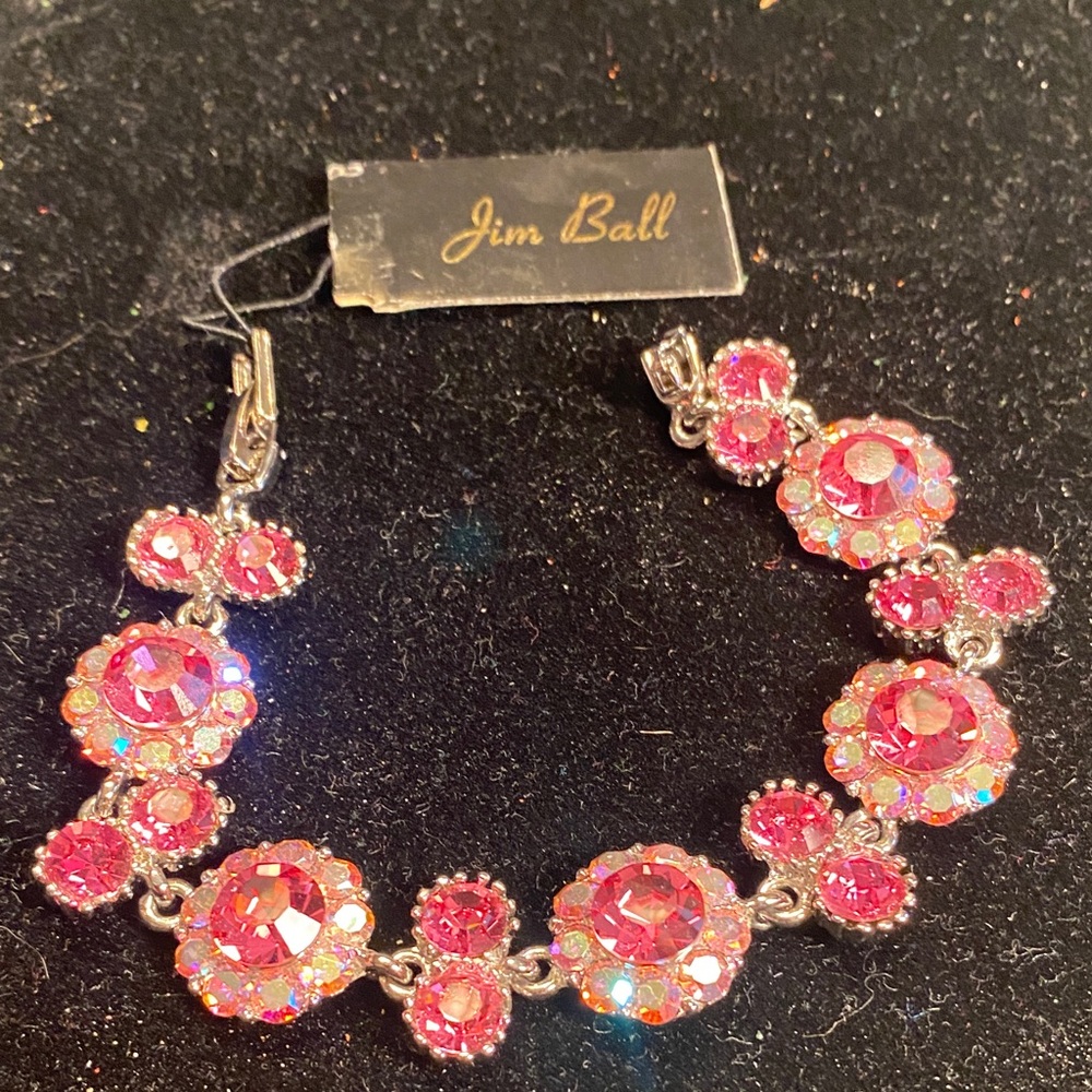 Jim Ball Pink Crystal Floral Cluster Bracelet